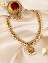 Elegant Gold-Plated Ruby & Emerald Kundan Jewelry Set with Sparkling CZ and Charming Pearl Beads