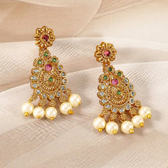 Elegant Gold-Plated Ruby & Emerald Kundan Jewelry Set with Sparkling CZ and Charming Pearl Beads