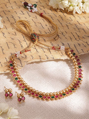 Exquisite Gold-Plated Necklace Set Adorned with Sparkling Stones