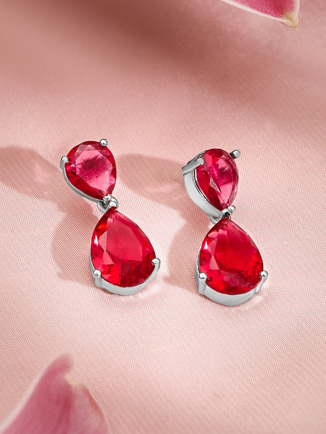 Exquisite Ruby Red Studded Jewelry Set with Luxurious Rhodium Finish