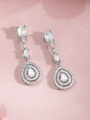 Elegant Rhodium-Plated Necklace Set Adorned with Sparkling AD & Cubic Zirconia Teardrop Pendants