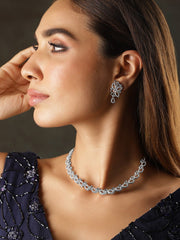 Stunning Rhodium-Plated Jewelry Set Adorned with Sparkling Cubic Zirconia