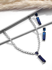 Stunning Rhodium-Plated Pendant Set with Sparkling CZ Blue Stones