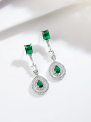 Stunning Rhodium Plated Emerald Teardrop Pendant Necklace Adorned with AD & Sparkling Cubic Zirconia Studs