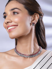 Elegant Oxidised Necklace Set Adorned with Rhodium-Plated Stone Accents