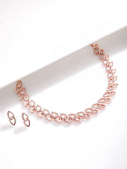 Elegant Rose Gold-Plated Necklace Set Adorned with Sparkling CZ Stones