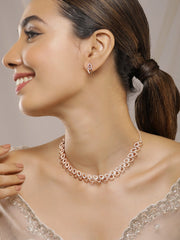 Elegant Rose Gold-Plated Necklace Set Adorned with Sparkling CZ Stones