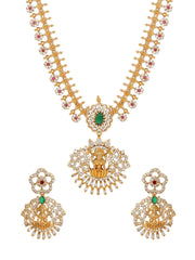 Exquisite Gold-Plated Goddess-Inspired Necklace Set with Kemp & Zirconia Crystals and Elegant Pearl Beading