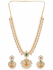 Exquisite Gold-Plated Goddess-Inspired Necklace Set with Kemp & Zirconia Crystals and Elegant Pearl Beading