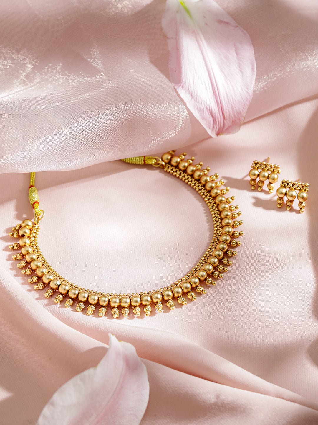 Exquisite Handcrafted Gold Plated Temple Jewelry Set with Elegant Beaded Design